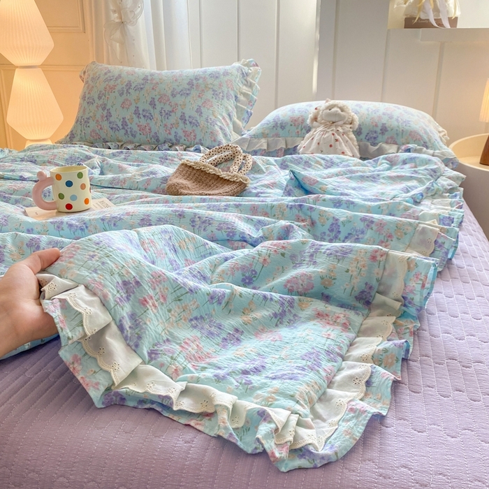 91家纺网 家纺一手货源 找家纺 （总）富之航家纺 2025直播爆款公主风床盖夏被四件套