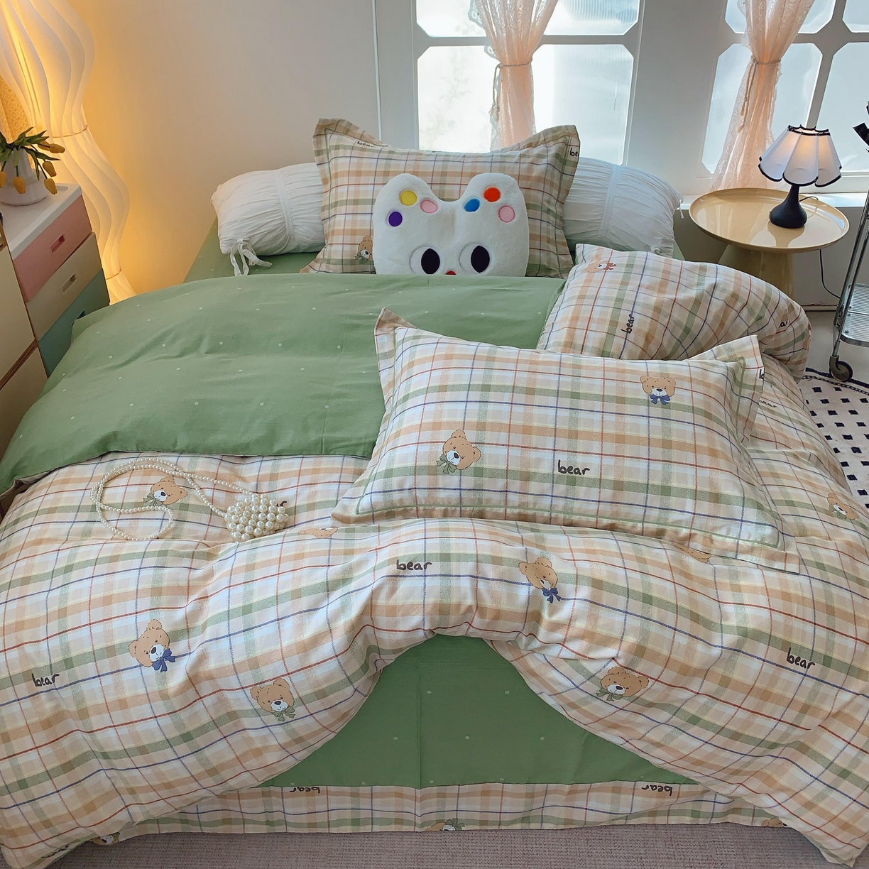 91家纺网 家纺一手货源 找家纺 莱豫家纺 2025新款亲肤舒适小清新印花全棉纯棉四件套-第二批 艾格小熊