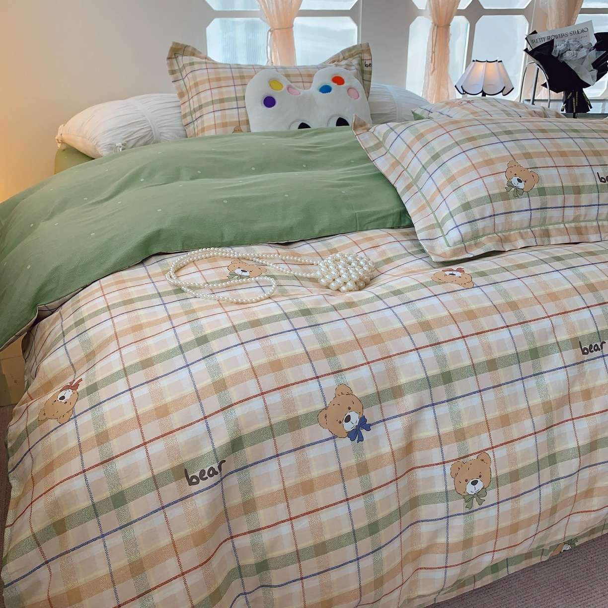 91家纺网 家纺一手货源 找家纺 莱豫家纺 2025新款亲肤舒适小清新印花全棉纯棉四件套-第二批 艾格小熊