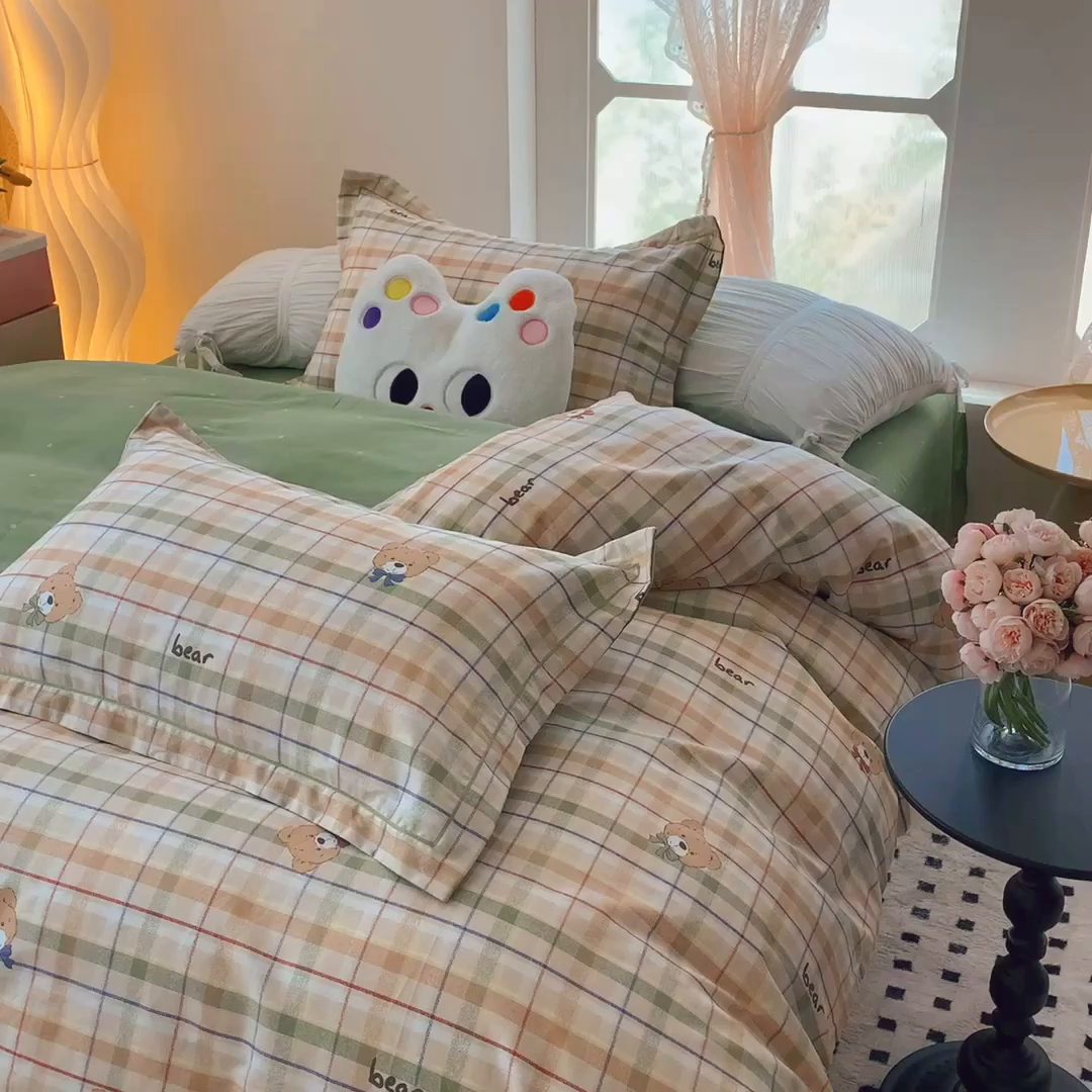 91家纺网 家纺一手货源 找家纺 莱豫家纺 2025新款亲肤舒适小清新印花全棉纯棉四件套-第二批 艾格小熊