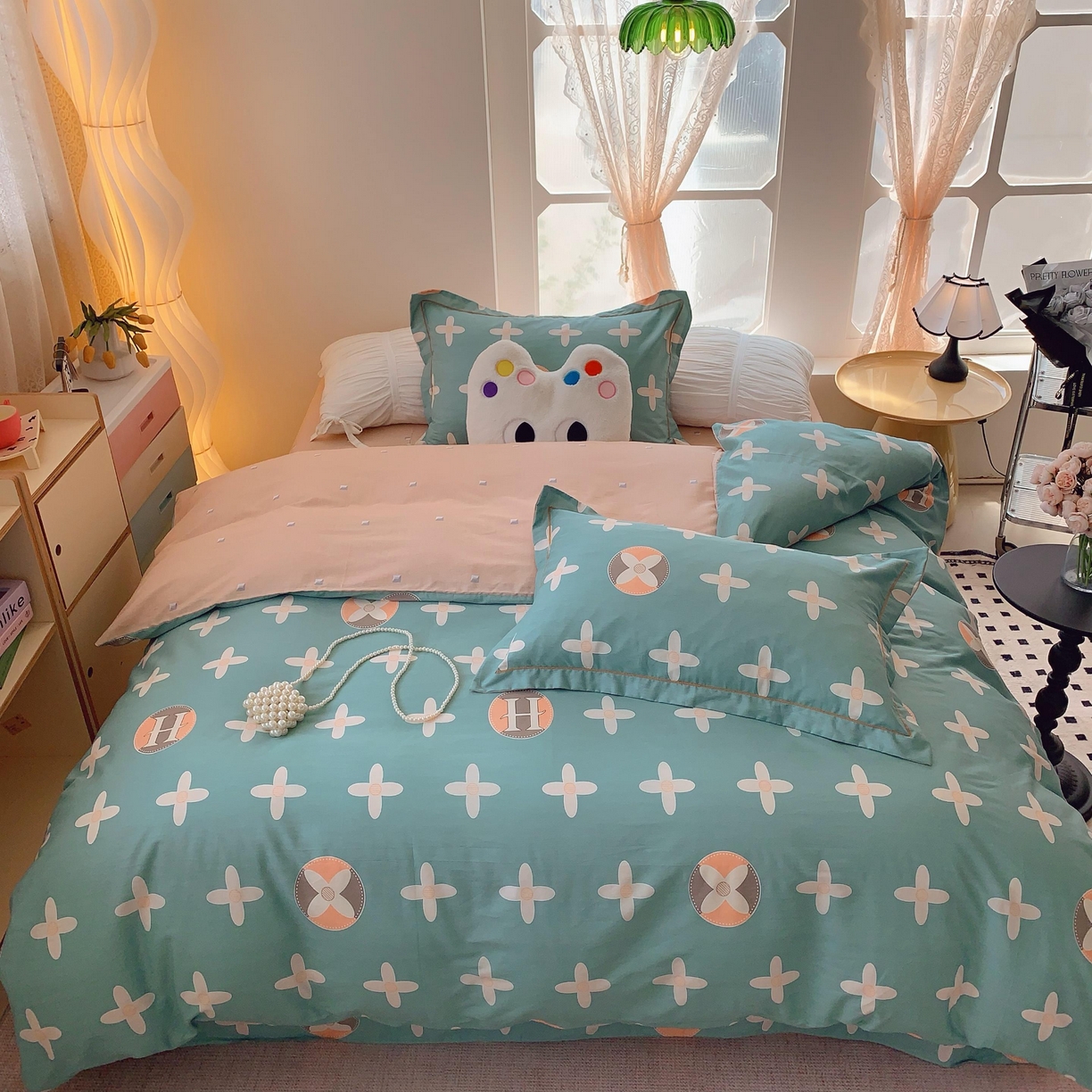 莱豫家纺 2025新款亲肤舒适小清新印花全棉纯棉四件套-第二批 巴黎世家绿