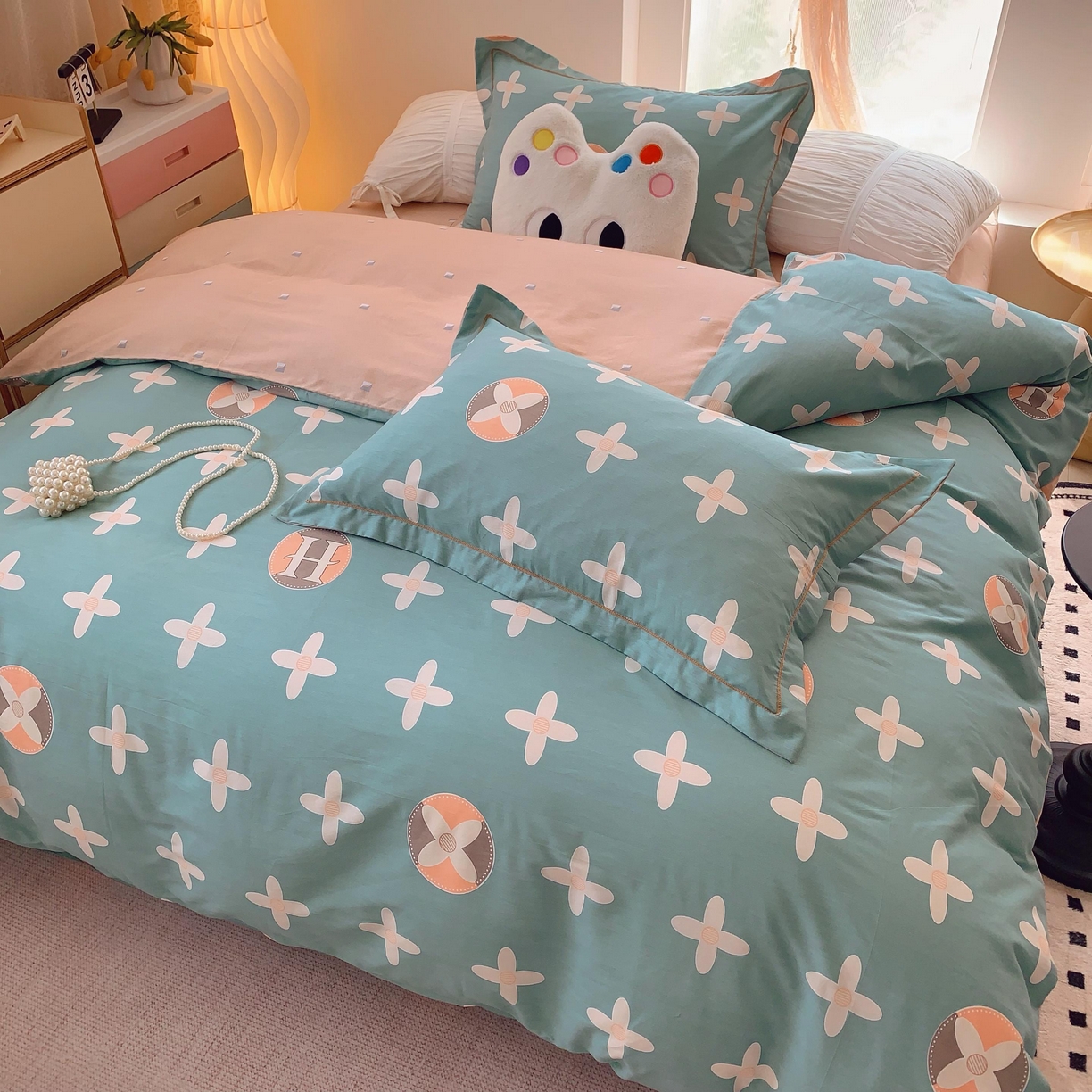 91家纺网 家纺一手货源 找家纺 莱豫家纺 2025新款亲肤舒适小清新印花全棉纯棉四件套-第二批 巴黎世家绿