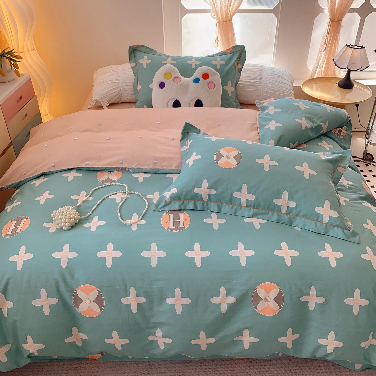 91家纺网 家纺一手货源 找家纺 莱豫家纺 2025新款亲肤舒适小清新印花全棉纯棉四件套-第二批 巴黎世家绿