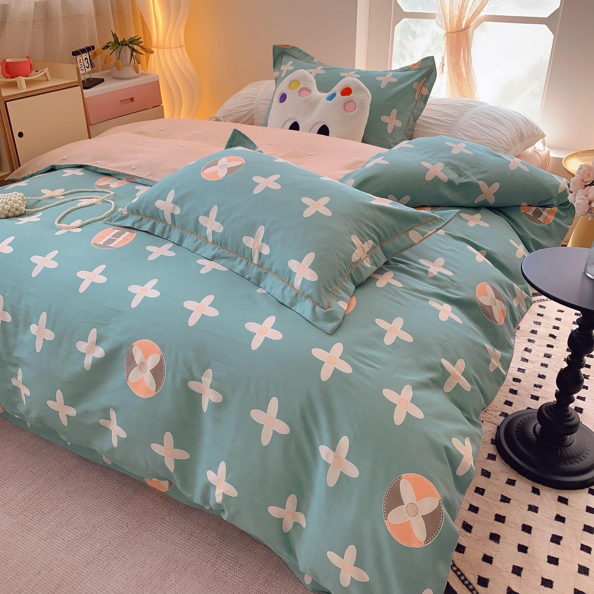 91家纺网 家纺一手货源 找家纺 莱豫家纺 2025新款亲肤舒适小清新印花全棉纯棉四件套-第二批 巴黎世家绿