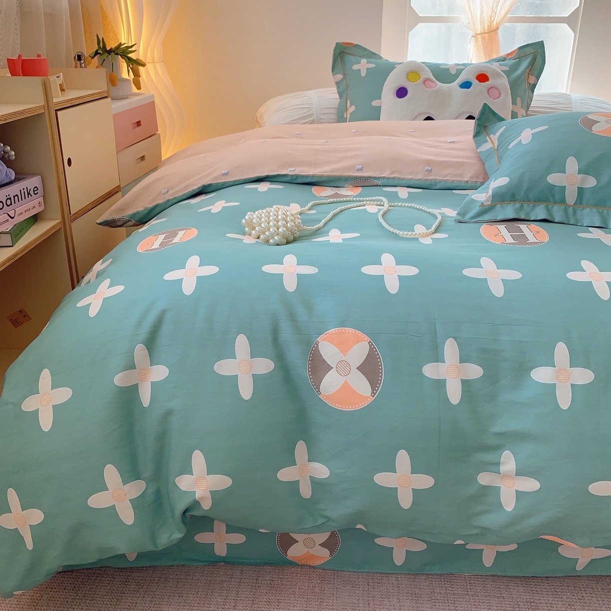 91家纺网 家纺一手货源 找家纺 莱豫家纺 2025新款亲肤舒适小清新印花全棉纯棉四件套-第二批 巴黎世家绿