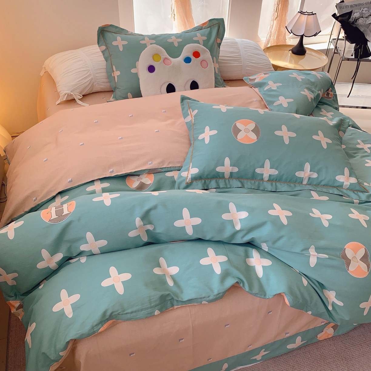 91家纺网 家纺一手货源 找家纺 莱豫家纺 2025新款亲肤舒适小清新印花全棉纯棉四件套-第二批 巴黎世家绿