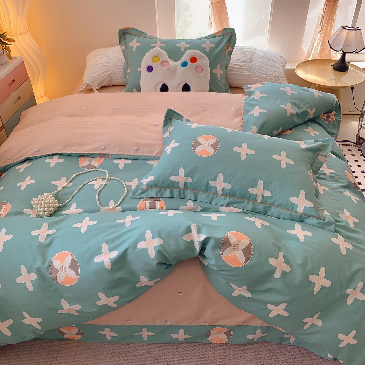 91家纺网 家纺一手货源 找家纺 莱豫家纺 2025新款亲肤舒适小清新印花全棉纯棉四件套-第二批 巴黎世家绿