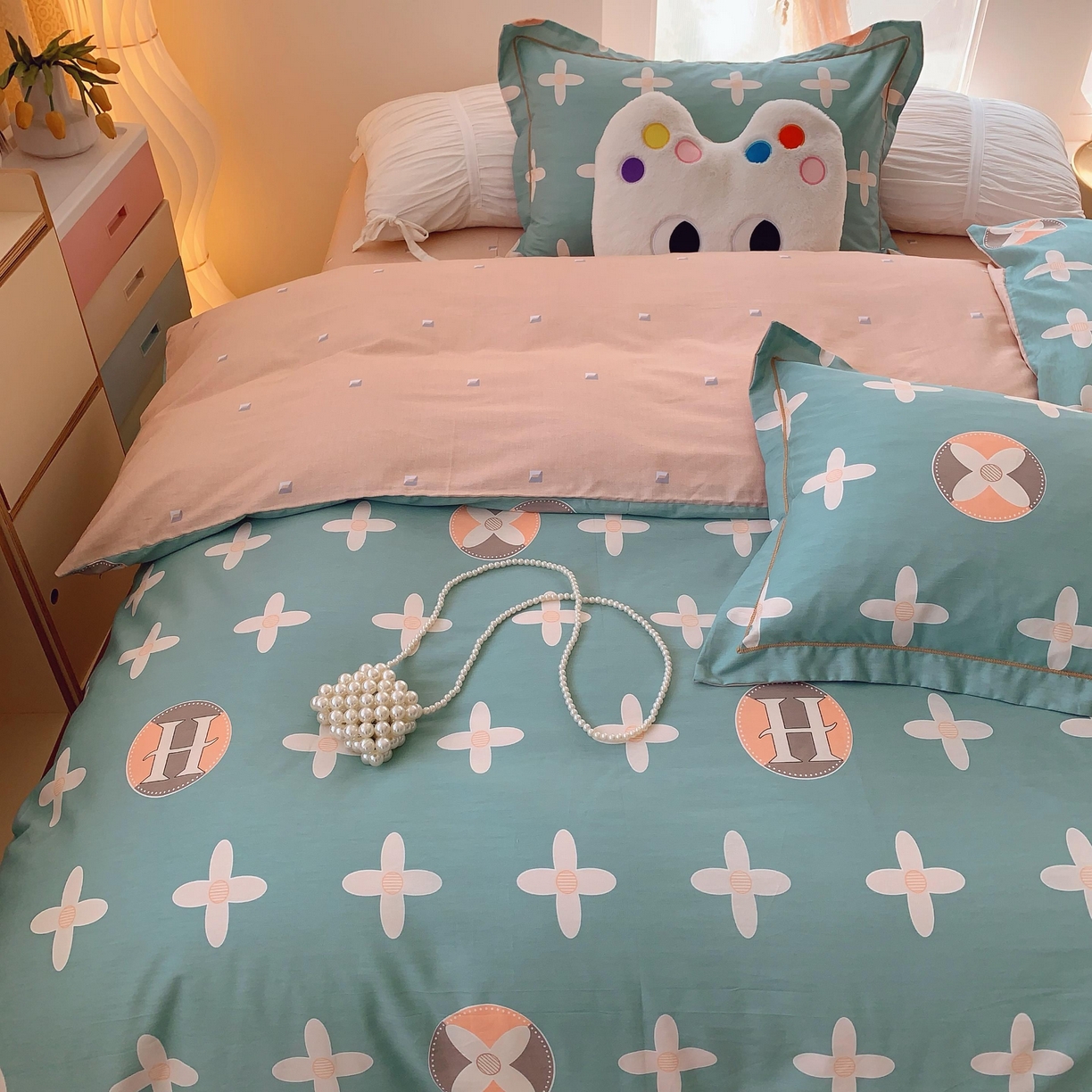 91家纺网 家纺一手货源 找家纺 莱豫家纺 2025新款亲肤舒适小清新印花全棉纯棉四件套-第二批 巴黎世家绿