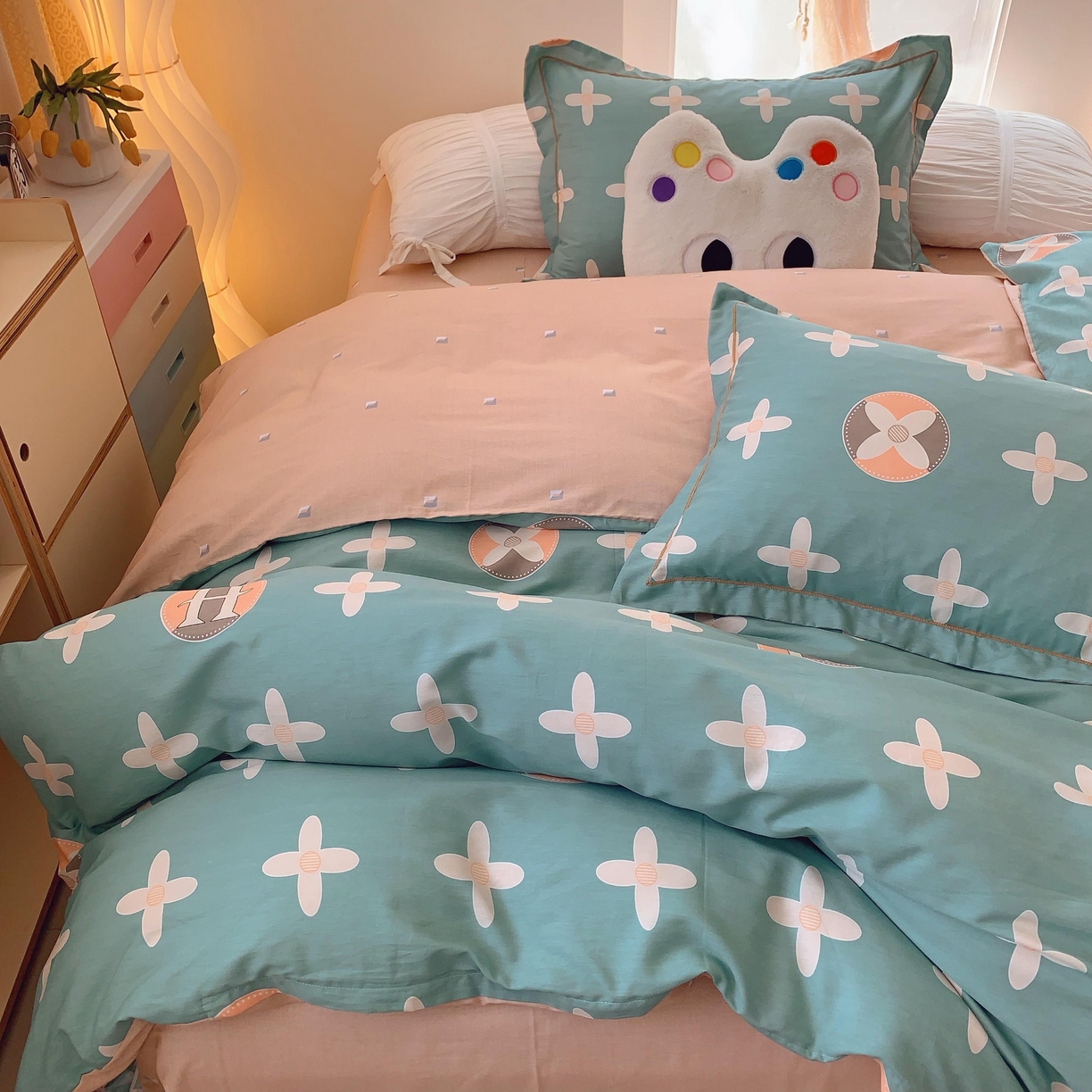 91家纺网 家纺一手货源 找家纺 莱豫家纺 2025新款亲肤舒适小清新印花全棉纯棉四件套-第二批 巴黎世家绿