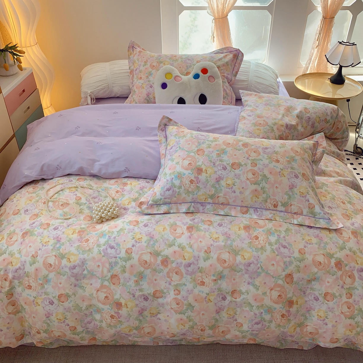 91家纺网 家纺一手货源 找家纺 莱豫家纺 2025新款亲肤舒适小清新印花全棉纯棉四件套-第二批 花月岛