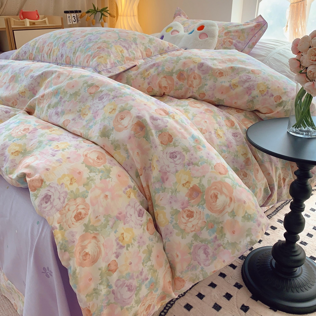 91家纺网 家纺一手货源 找家纺 莱豫家纺 2025新款亲肤舒适小清新印花全棉纯棉四件套-第二批 花月岛