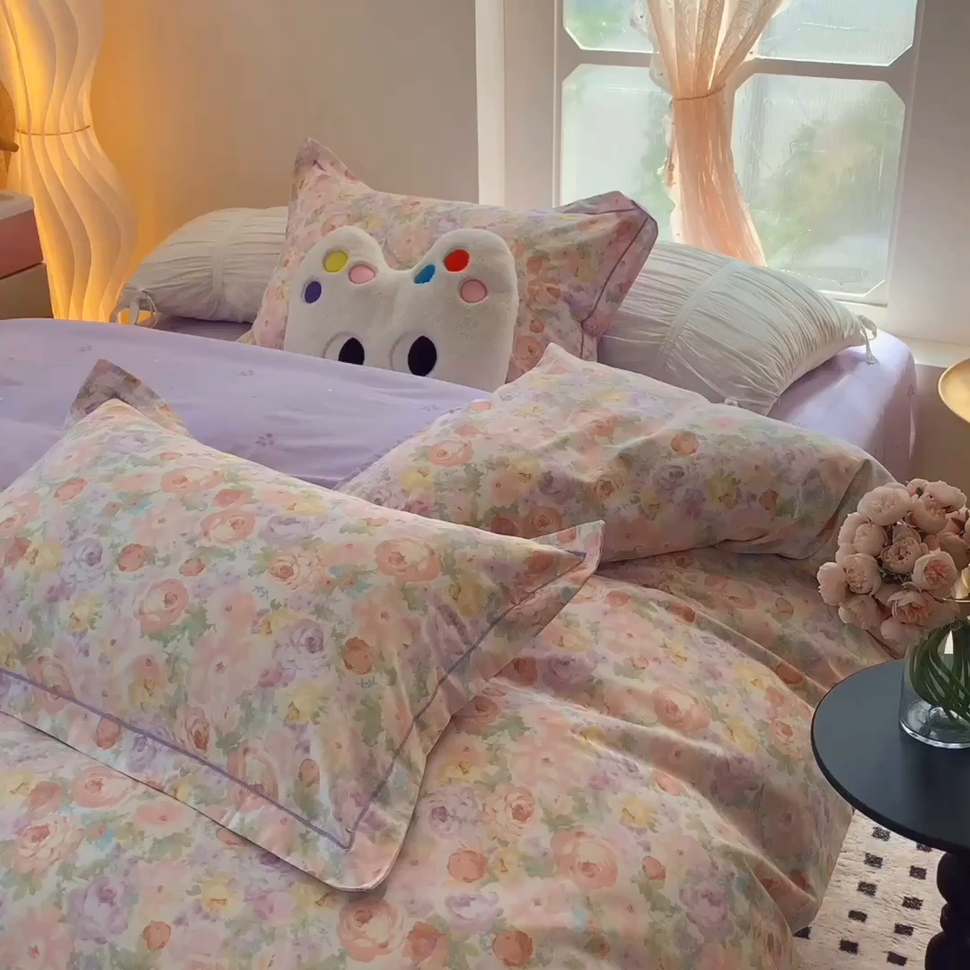 91家纺网 家纺一手货源 找家纺 莱豫家纺 2025新款亲肤舒适小清新印花全棉纯棉四件套-第二批 花月岛
