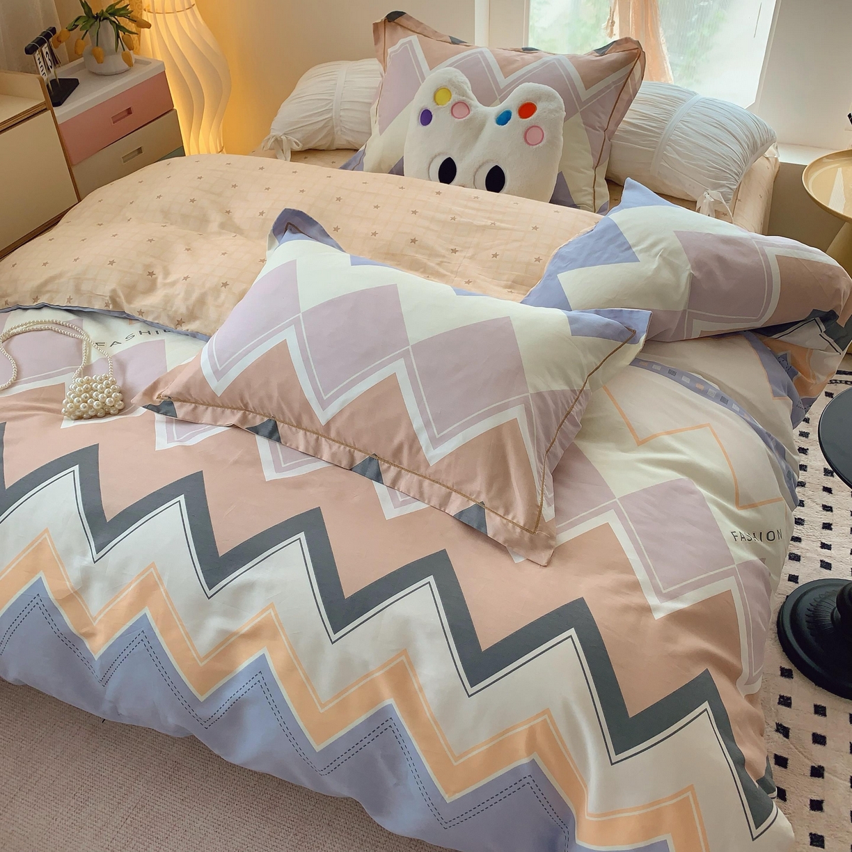 91家纺网 家纺一手货源 找家纺 莱豫家纺 2025新款亲肤舒适小清新印花全棉纯棉四件套-第二批 悸动波纹