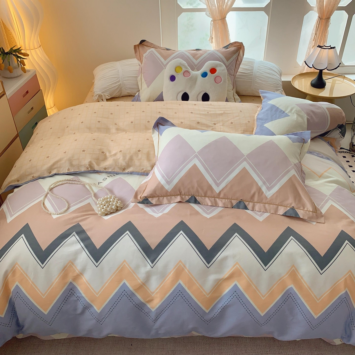 91家纺网 家纺一手货源 找家纺 莱豫家纺 2025新款亲肤舒适小清新印花全棉纯棉四件套-第二批 悸动波纹