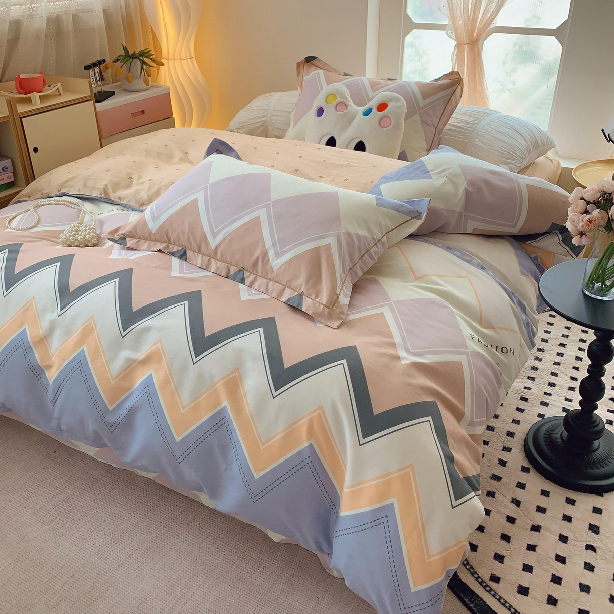 91家纺网 家纺一手货源 找家纺 莱豫家纺 2025新款亲肤舒适小清新印花全棉纯棉四件套-第二批 悸动波纹