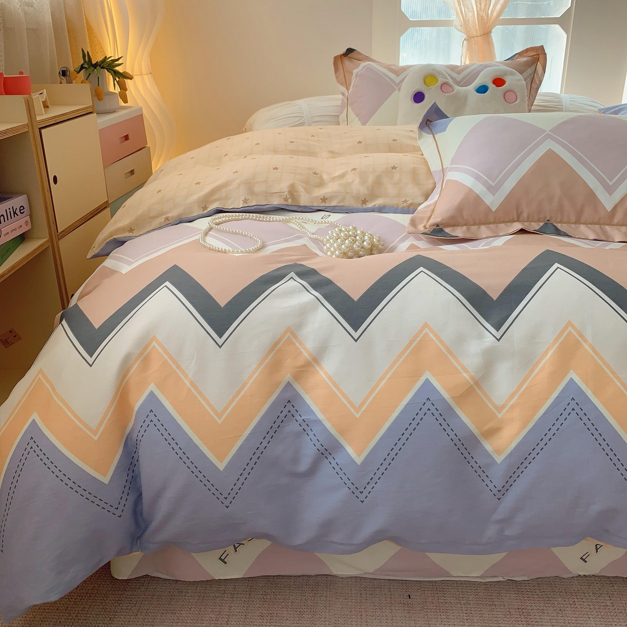 91家纺网 家纺一手货源 找家纺 莱豫家纺 2025新款亲肤舒适小清新印花全棉纯棉四件套-第二批 悸动波纹