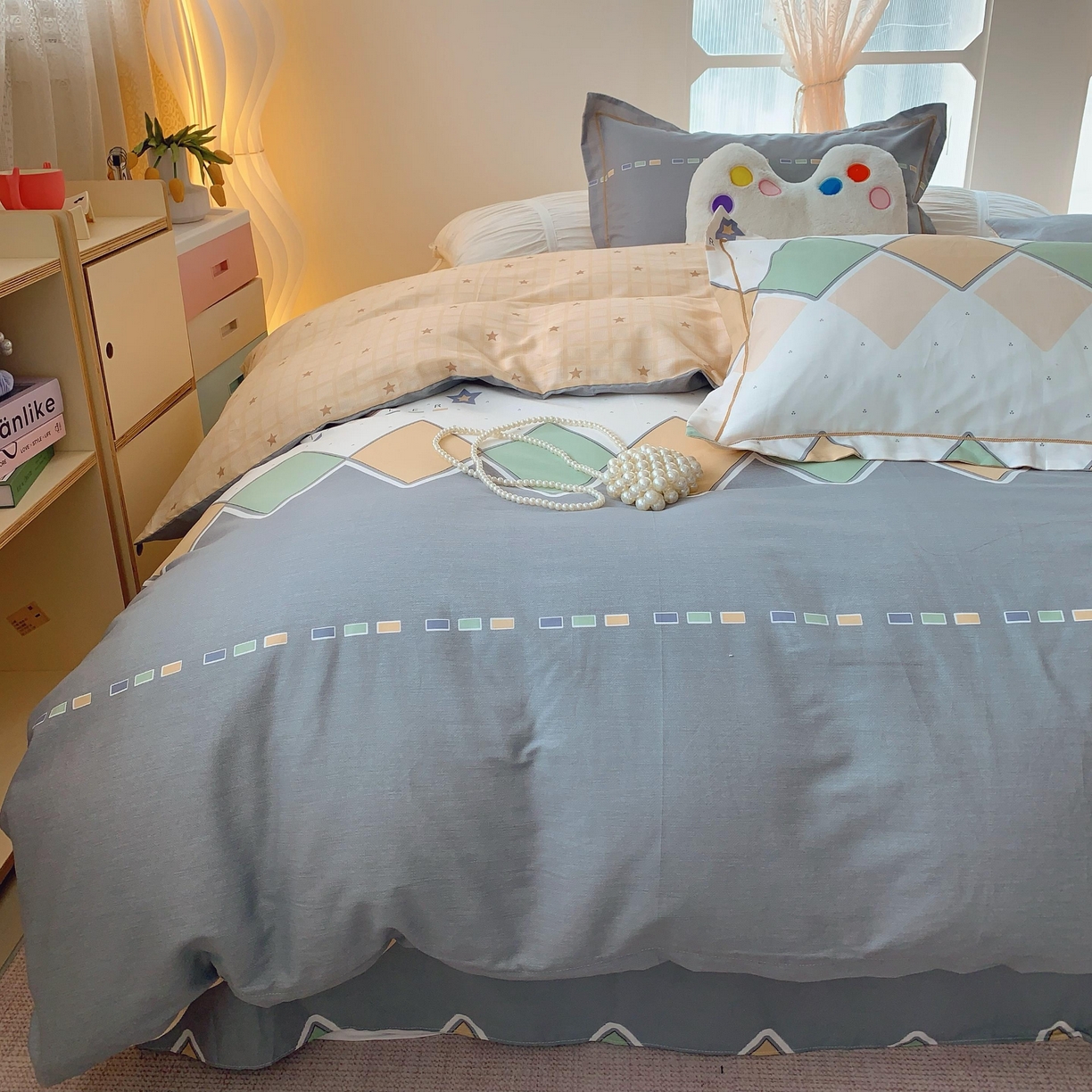 91家纺网 家纺一手货源 找家纺 莱豫家纺 2025新款亲肤舒适小清新印花全棉纯棉四件套-第二批 莱恩小熊