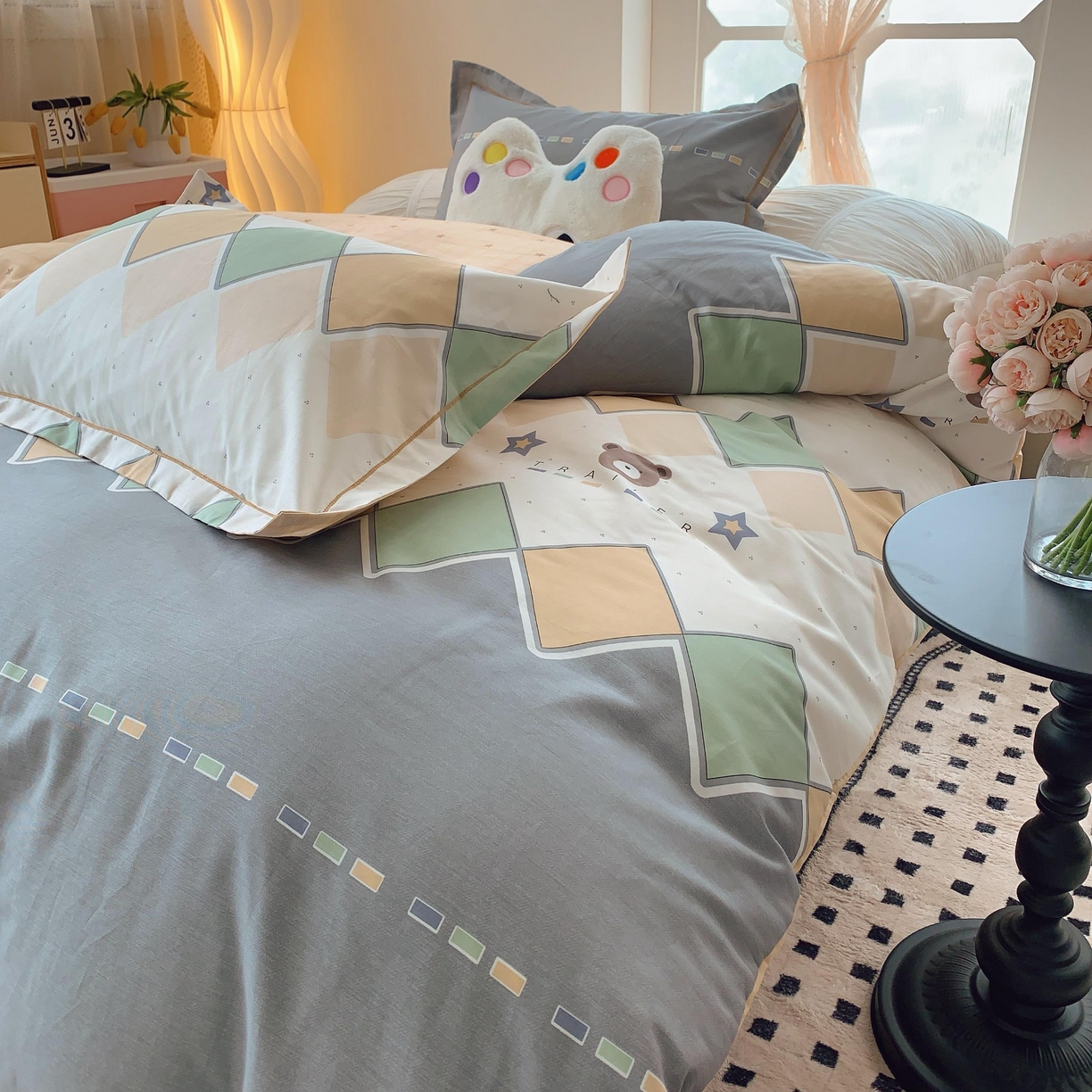 91家纺网 家纺一手货源 找家纺 莱豫家纺 2025新款亲肤舒适小清新印花全棉纯棉四件套-第二批 莱恩小熊