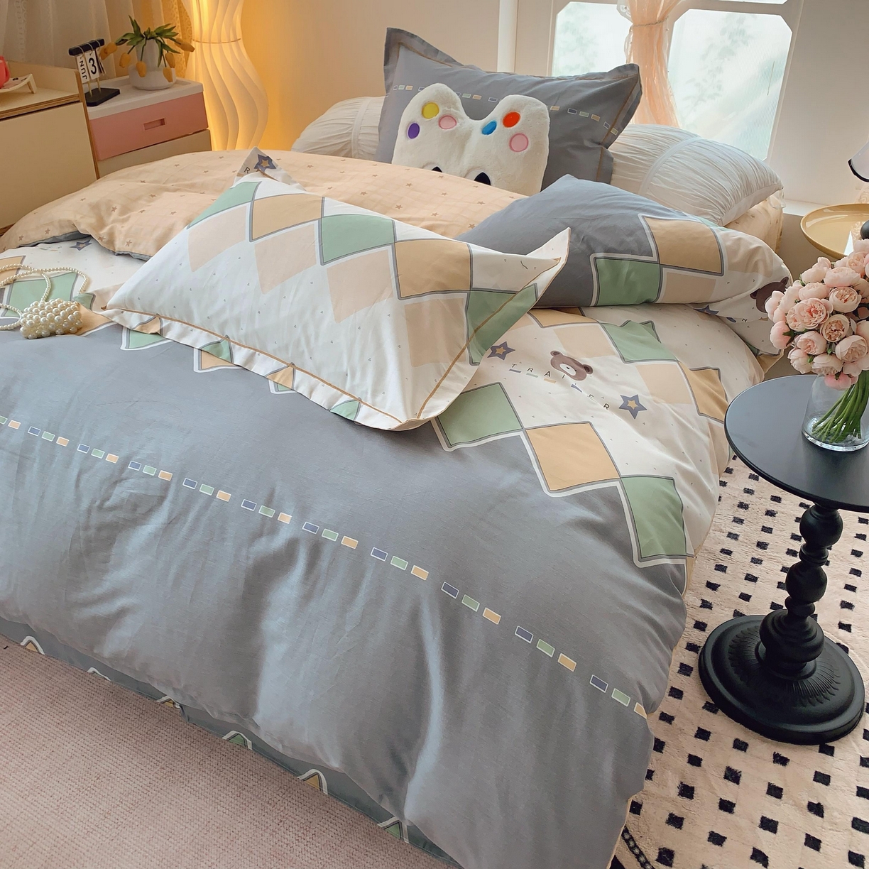 91家纺网 家纺一手货源 找家纺 莱豫家纺 2025新款亲肤舒适小清新印花全棉纯棉四件套-第二批 莱恩小熊