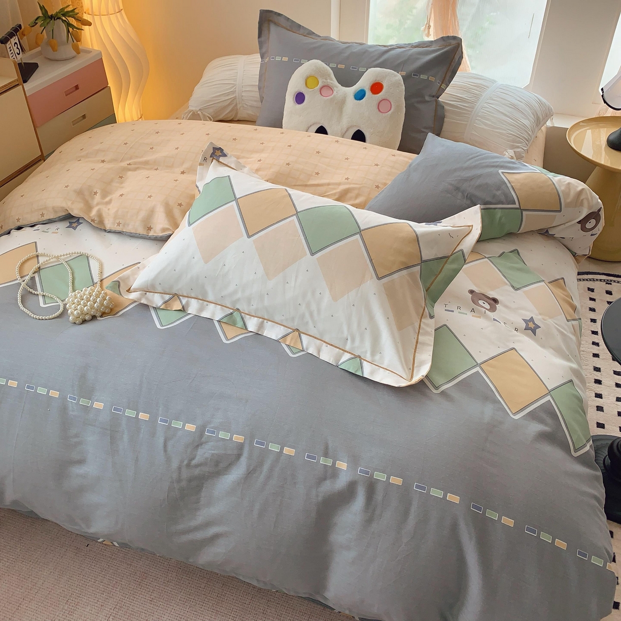 91家纺网 家纺一手货源 找家纺 莱豫家纺 2025新款亲肤舒适小清新印花全棉纯棉四件套-第二批 莱恩小熊