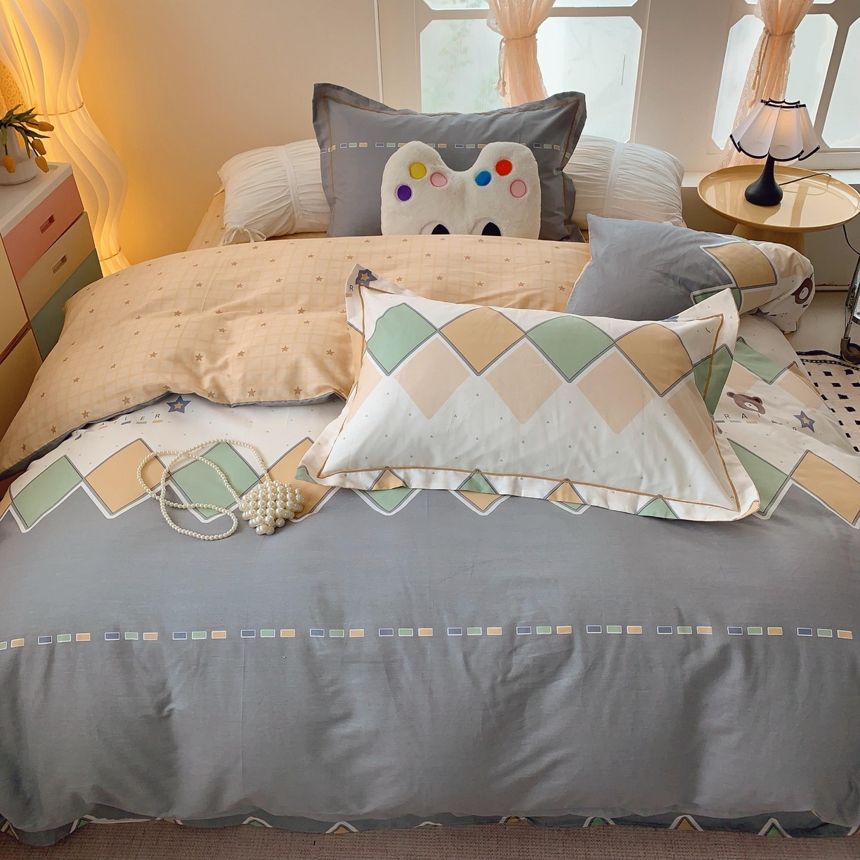 91家纺网 家纺一手货源 找家纺 莱豫家纺 2025新款亲肤舒适小清新印花全棉纯棉四件套-第二批 莱恩小熊