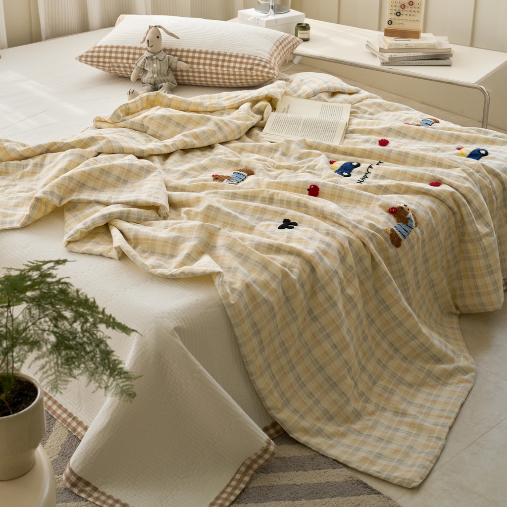 91家纺网 家纺一手货源 找家纺 洋铭区（原狠狠爱） 2025新款双层纱毛巾绣夏被夏凉被空调被 汽车小狗