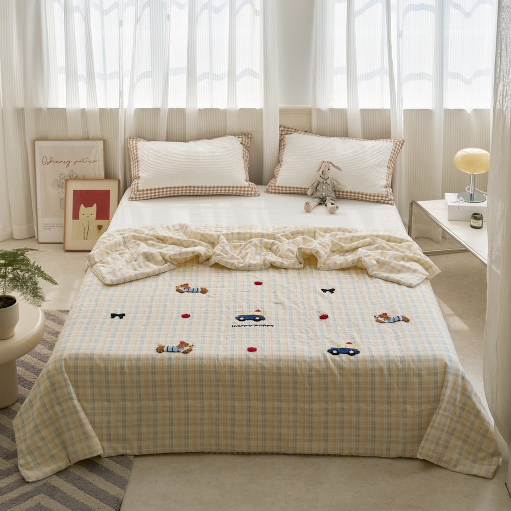 洋铭区（原狠狠爱） 2025新款双层纱毛巾绣夏被夏凉被空调被 汽车小狗