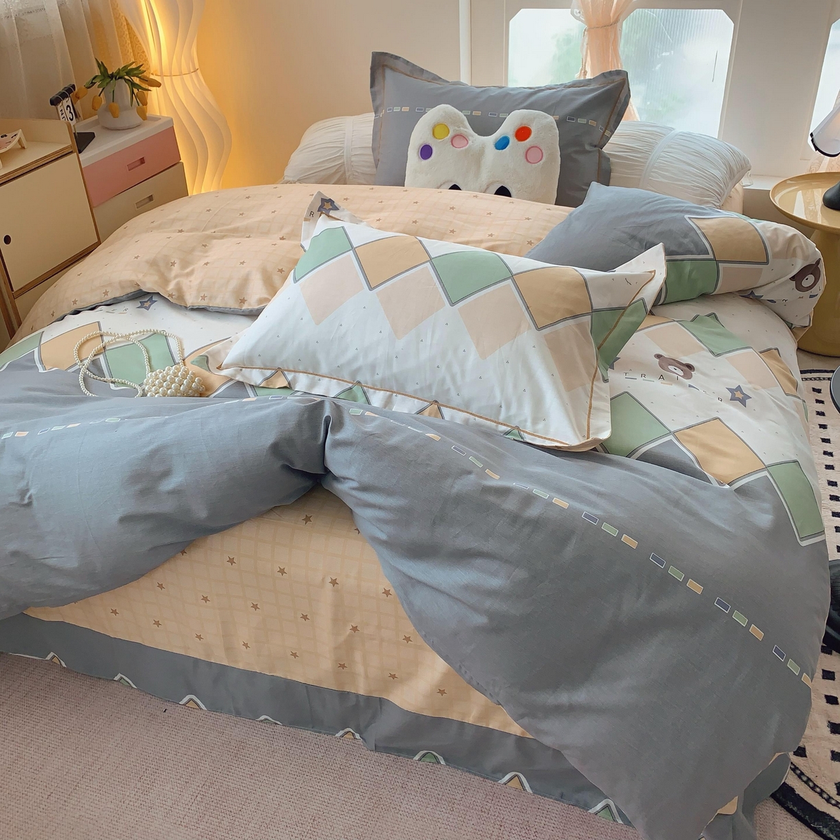 91家纺网 家纺一手货源 找家纺 莱豫家纺 2025新款亲肤舒适小清新印花全棉纯棉四件套-第二批 莱恩小熊