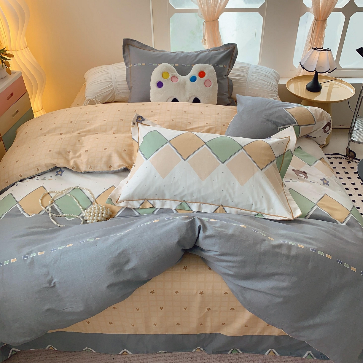 91家纺网 家纺一手货源 找家纺 莱豫家纺 2025新款亲肤舒适小清新印花全棉纯棉四件套-第二批 莱恩小熊