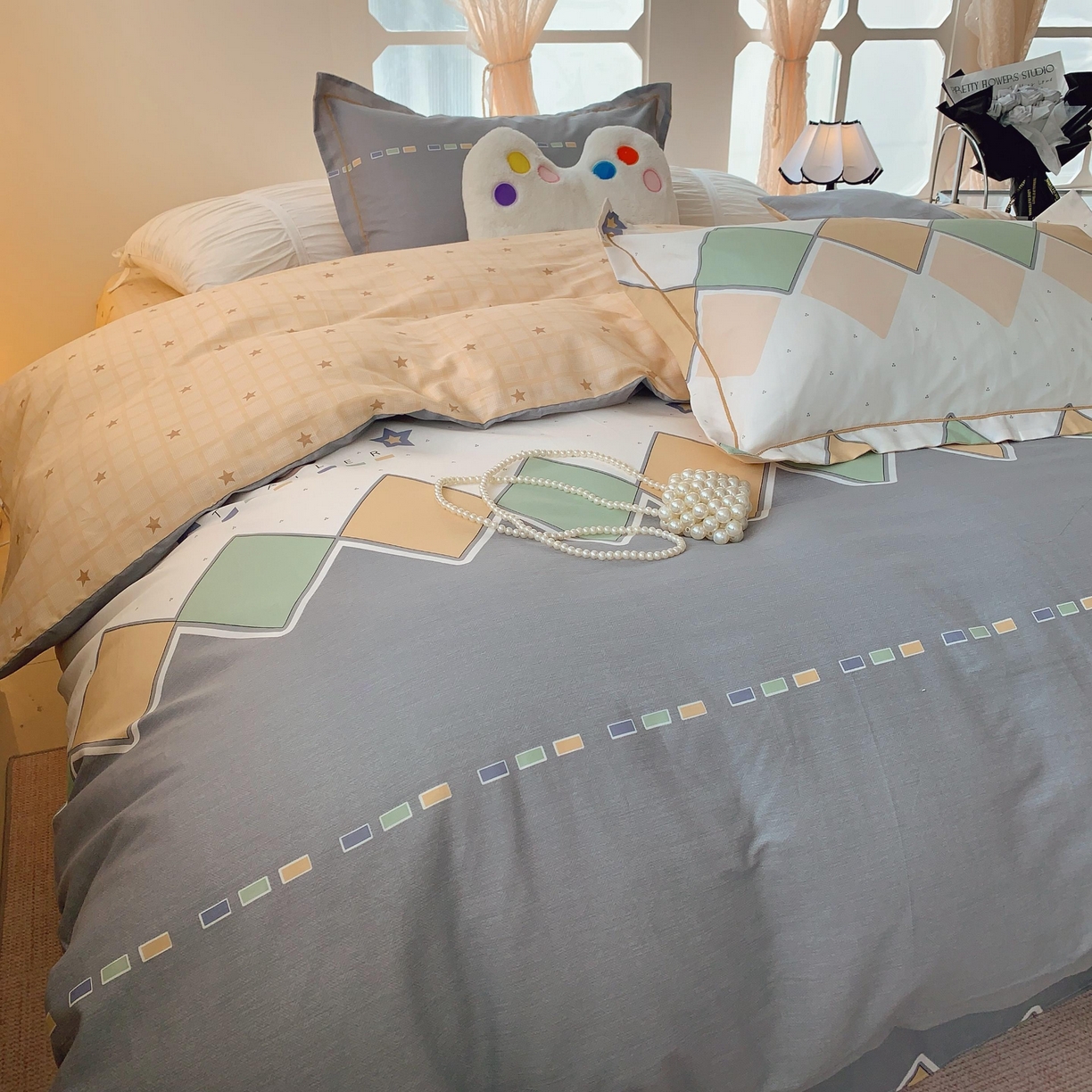 91家纺网 家纺一手货源 找家纺 莱豫家纺 2025新款亲肤舒适小清新印花全棉纯棉四件套-第二批 莱恩小熊