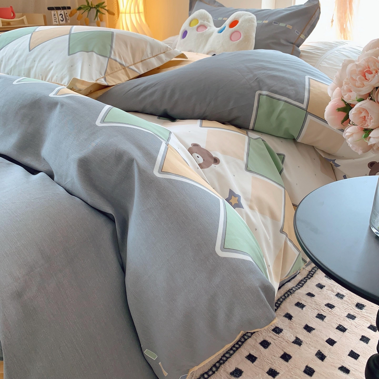 91家纺网 家纺一手货源 找家纺 莱豫家纺 2025新款亲肤舒适小清新印花全棉纯棉四件套-第二批 莱恩小熊