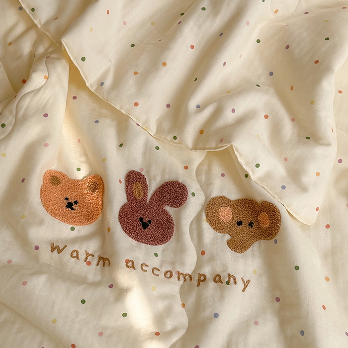 91家纺网 家纺一手货源 找家纺 洋铭区（原狠狠爱） 2025新款双层纱毛巾绣夏被夏凉被空调被 淘淘兔