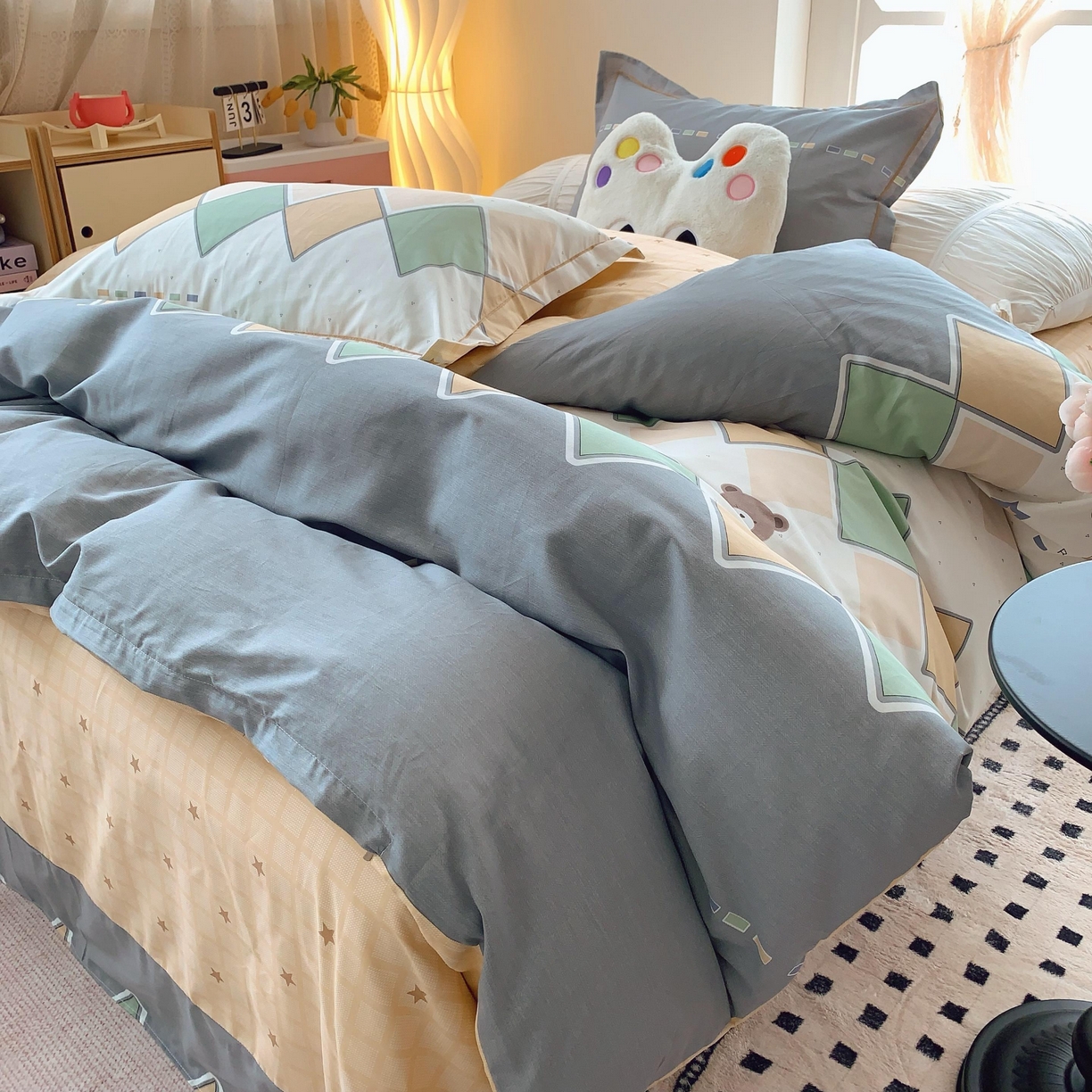 91家纺网 家纺一手货源 找家纺 莱豫家纺 2025新款亲肤舒适小清新印花全棉纯棉四件套-第二批 莱恩小熊