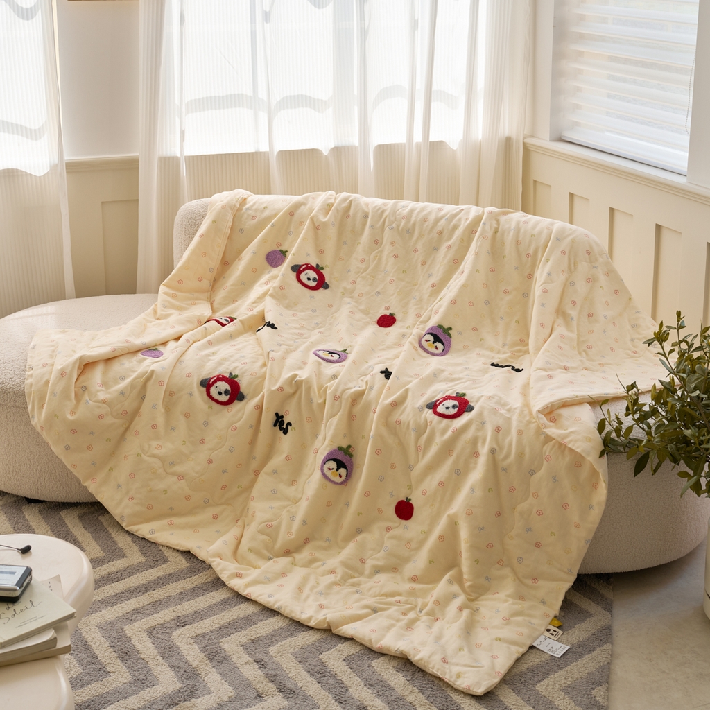 91家纺网 家纺一手货源 找家纺 洋铭区（原狠狠爱） 2025新款双层纱毛巾绣夏被夏凉被空调被 水果乐园