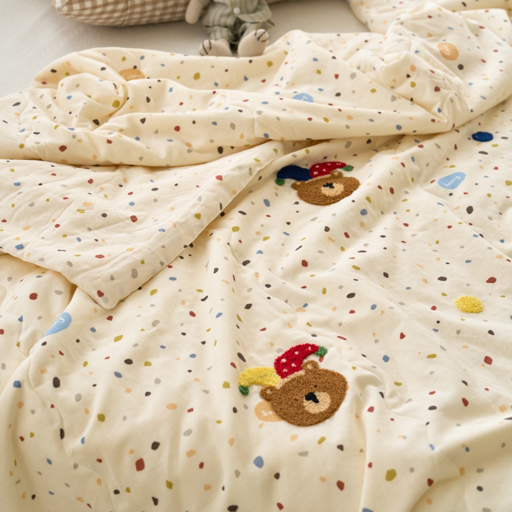 91家纺网 家纺一手货源 找家纺 洋铭区（原狠狠爱） 2025新款双层纱毛巾绣夏被夏凉被空调被 嘻哈小熊