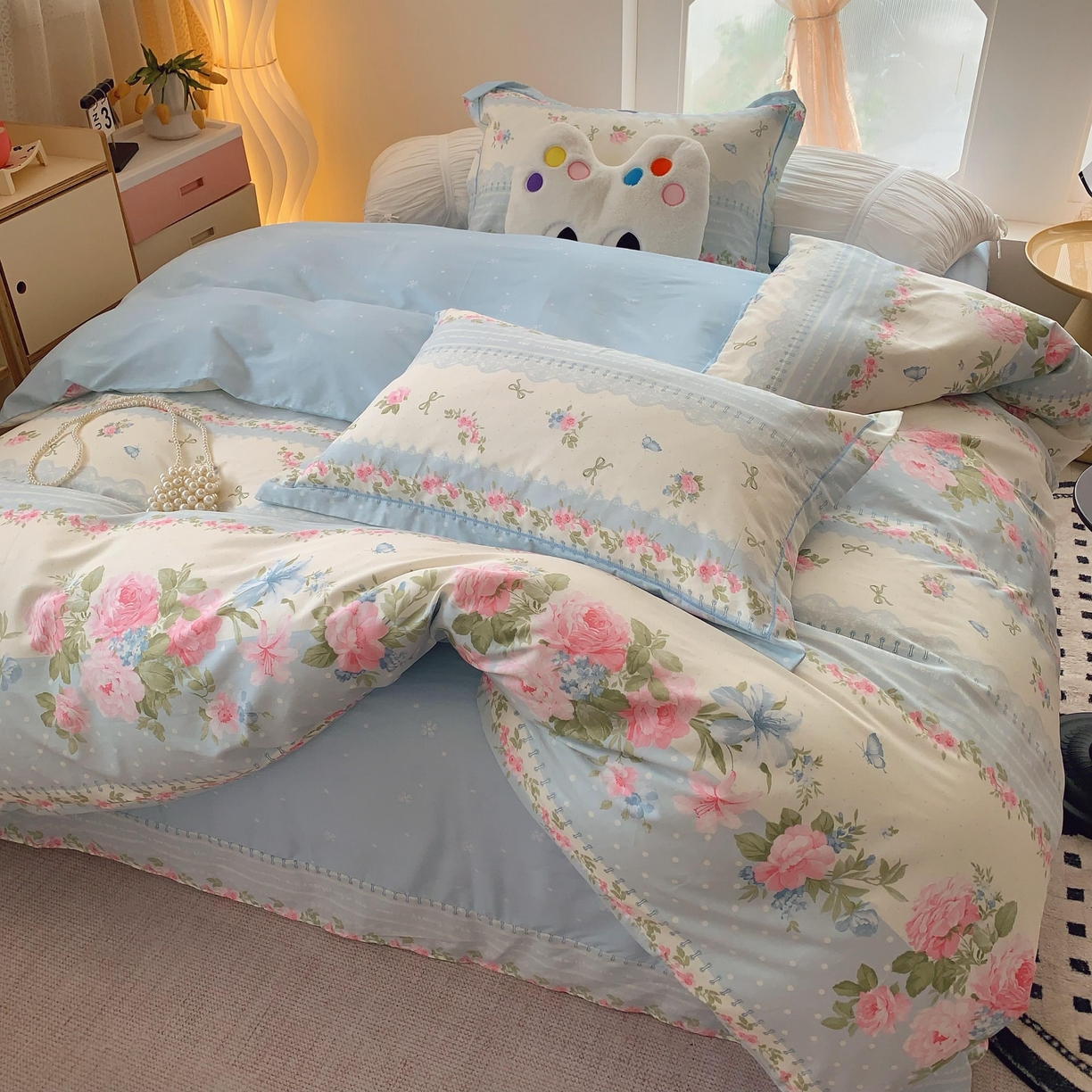 91家纺网 家纺一手货源 找家纺 莱豫家纺 2025新款亲肤舒适小清新印花全棉纯棉四件套-第二批 澜庭花漾