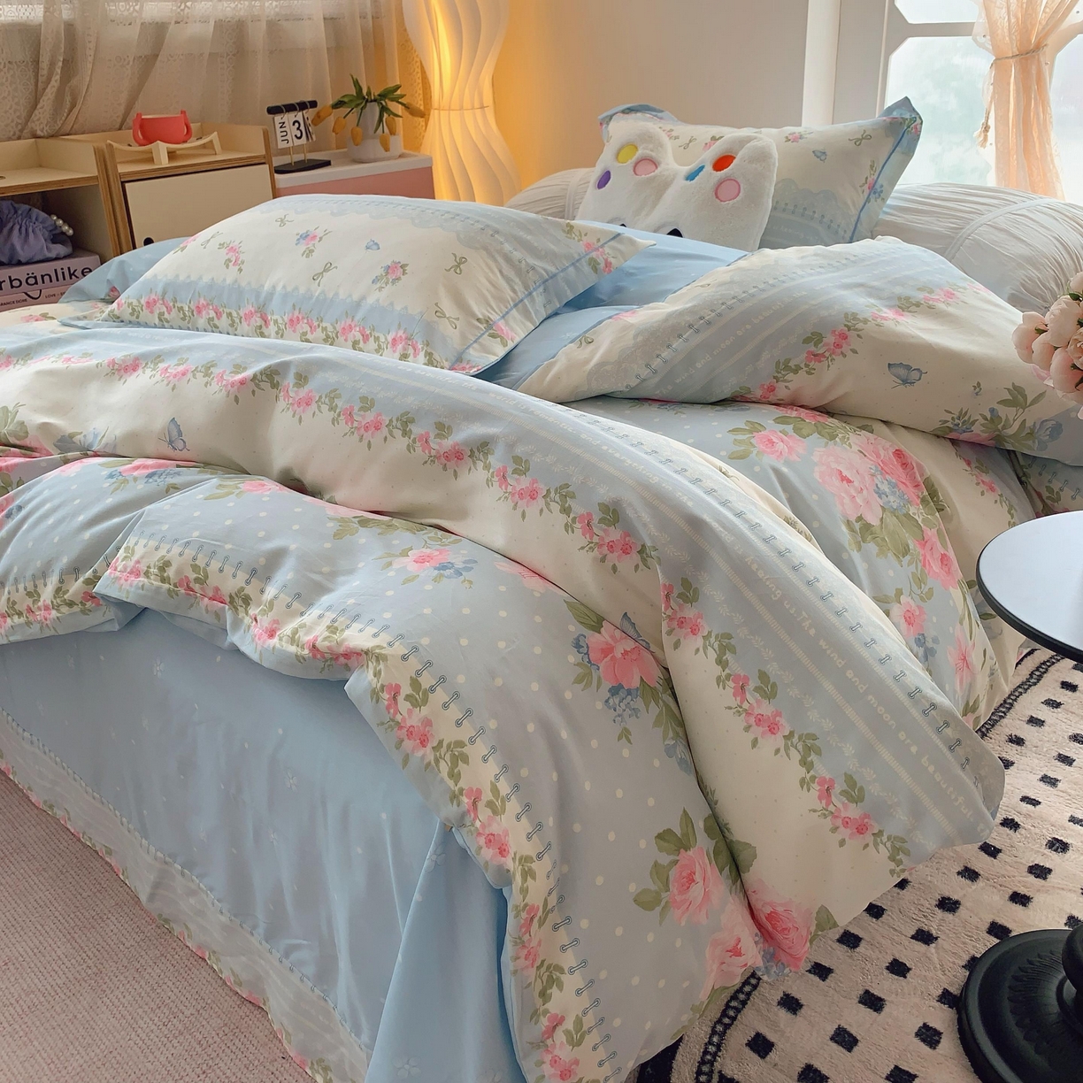91家纺网 家纺一手货源 找家纺 莱豫家纺 2025新款亲肤舒适小清新印花全棉纯棉四件套-第二批 澜庭花漾
