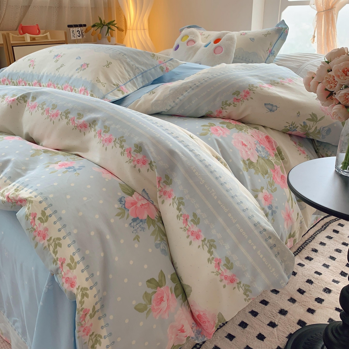 91家纺网 家纺一手货源 找家纺 莱豫家纺 2025新款亲肤舒适小清新印花全棉纯棉四件套-第二批 澜庭花漾