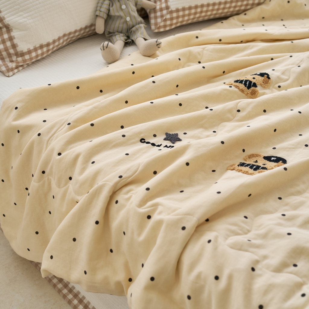 91家纺网 家纺一手货源 找家纺 洋铭区（原狠狠爱） 2025新款双层纱毛巾绣夏被夏凉被空调被 童话熊