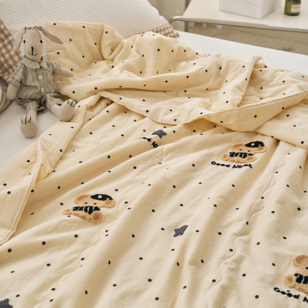 91家纺网 家纺一手货源 找家纺 洋铭区（原狠狠爱） 2025新款双层纱毛巾绣夏被夏凉被空调被 童话熊