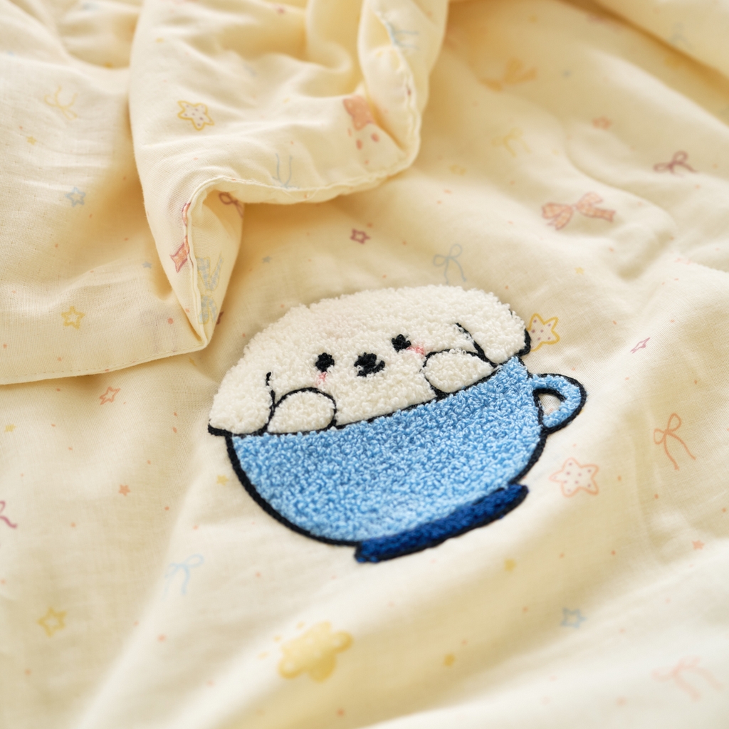 91家纺网 家纺一手货源 找家纺 洋铭区（原狠狠爱） 2025新款双层纱毛巾绣夏被夏凉被空调被 晚安兔