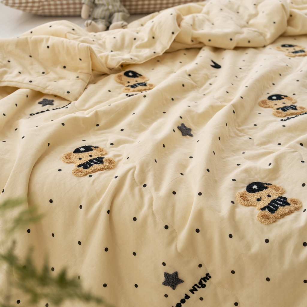 91家纺网 家纺一手货源 找家纺 洋铭区（原狠狠爱） 2025新款双层纱毛巾绣夏被夏凉被空调被 童话熊