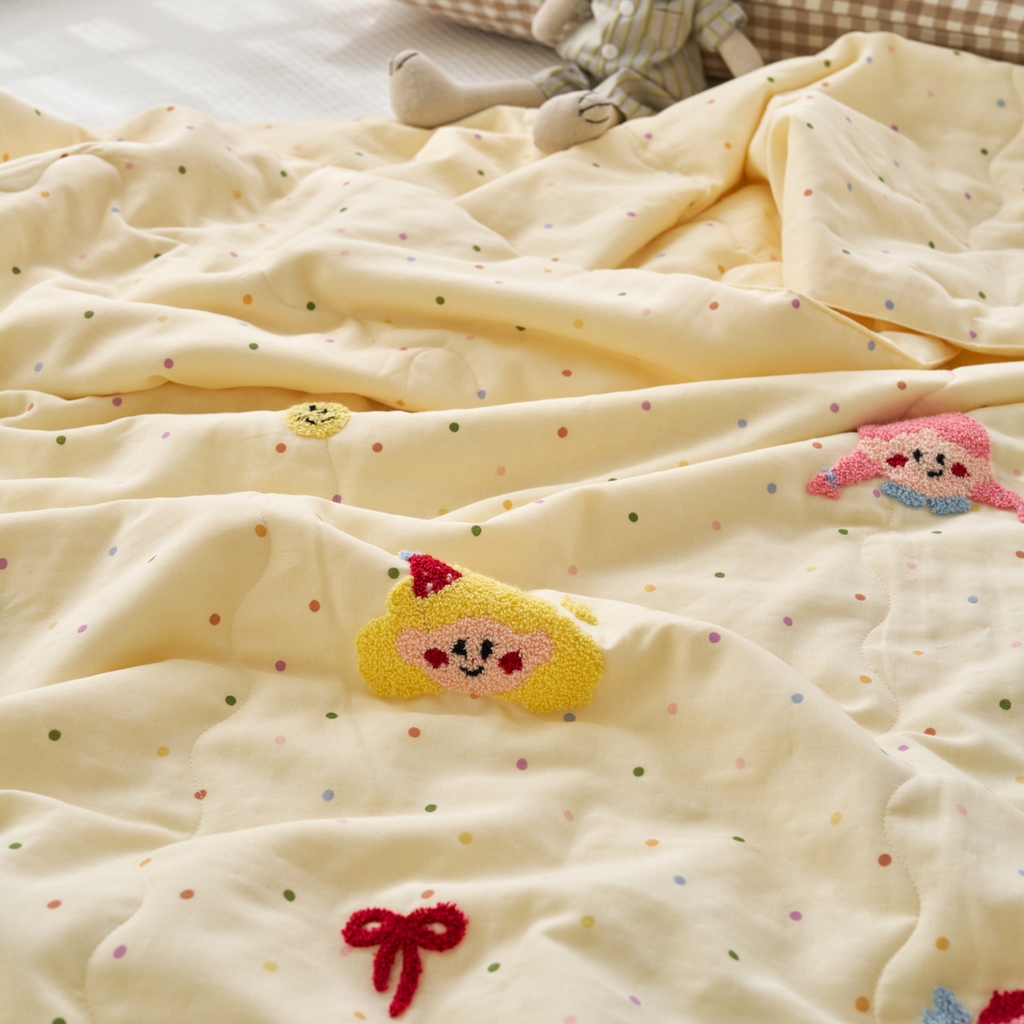 91家纺网 家纺一手货源 找家纺 洋铭区（原狠狠爱） 2025新款双层纱毛巾绣夏被夏凉被空调被 小仙女
