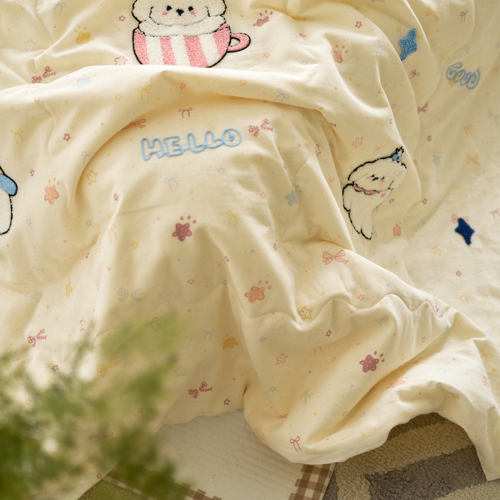 91家纺网 家纺一手货源 找家纺 洋铭区（原狠狠爱） 2025新款双层纱毛巾绣夏被夏凉被空调被 晚安兔