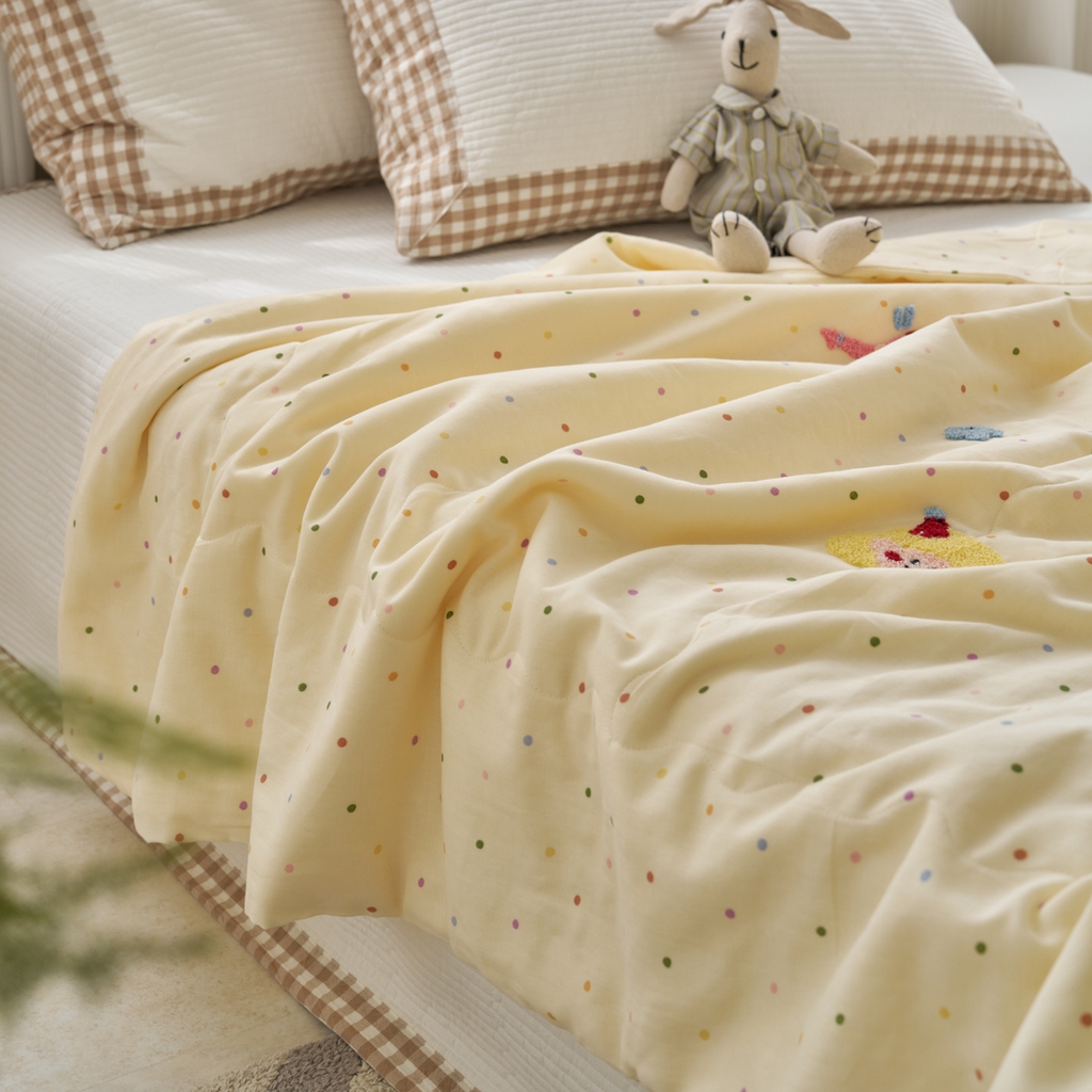 91家纺网 家纺一手货源 找家纺 洋铭区（原狠狠爱） 2025新款双层纱毛巾绣夏被夏凉被空调被 小仙女