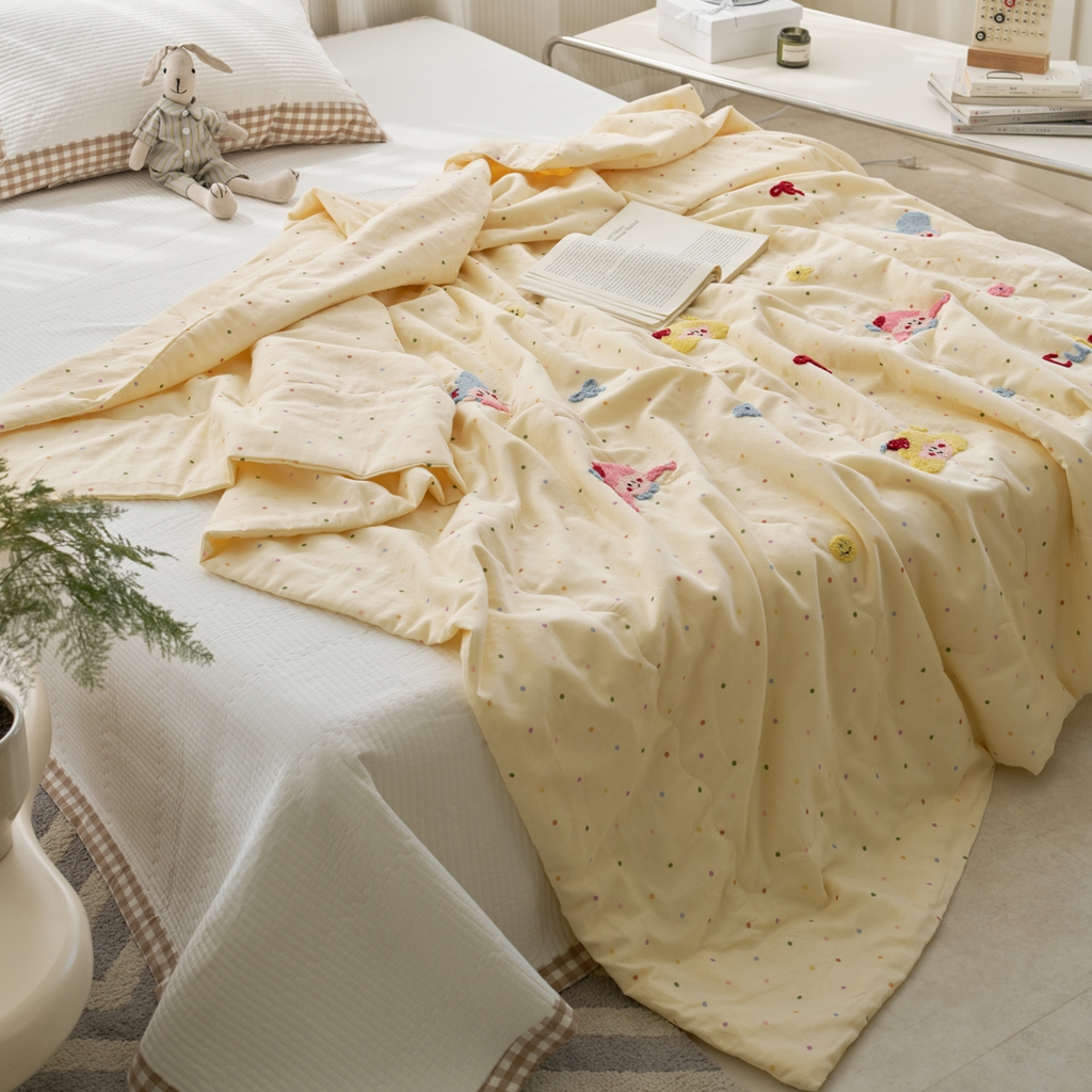 91家纺网 家纺一手货源 找家纺 洋铭区（原狠狠爱） 2025新款双层纱毛巾绣夏被夏凉被空调被 小仙女