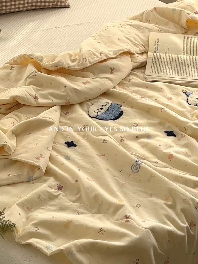 91家纺网 家纺一手货源 找家纺 洋铭区（原狠狠爱） 2025新款双层纱毛巾绣夏被夏凉被空调被 晚安兔