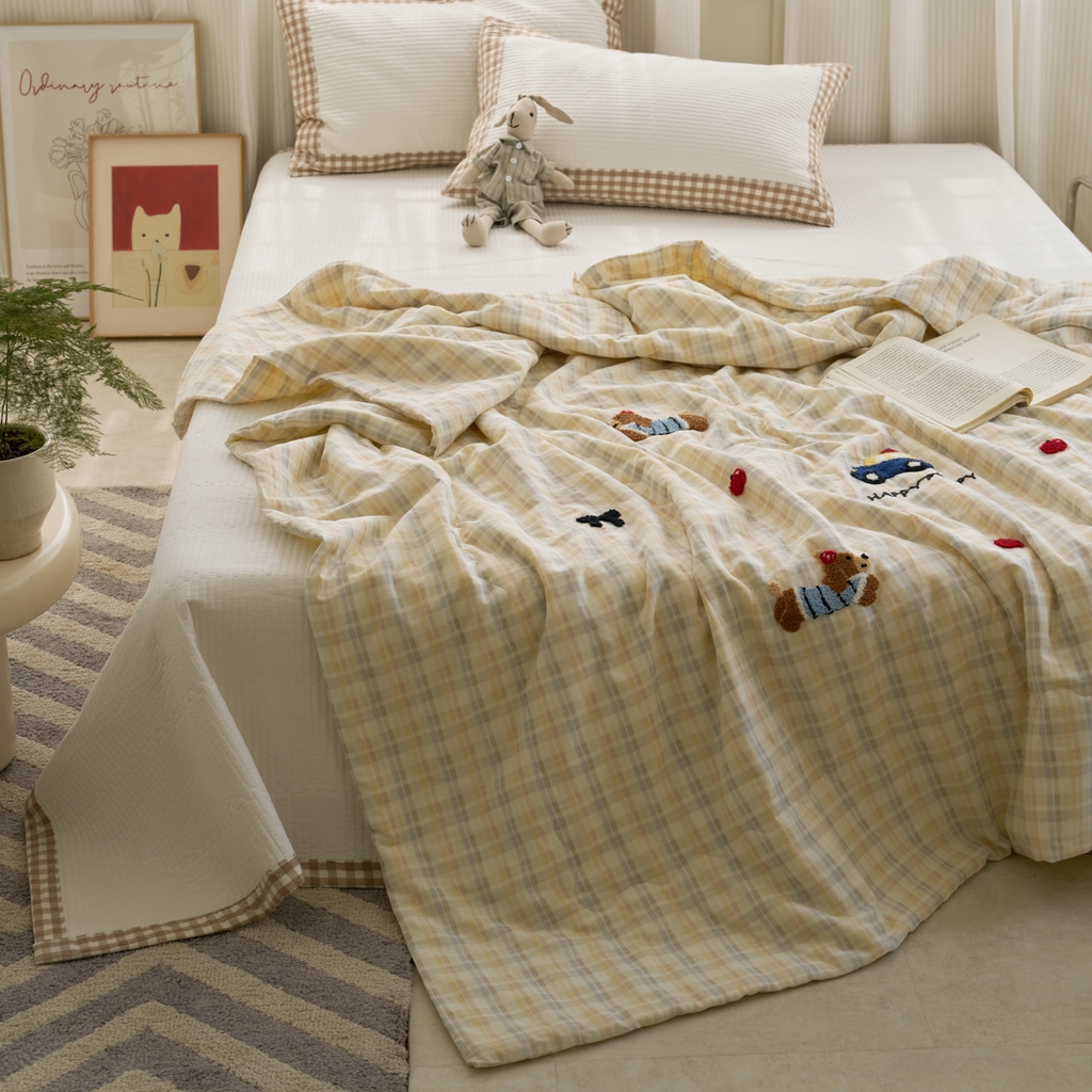 91家纺网 家纺一手货源 找家纺 洋铭区（原狠狠爱） 2025新款双层纱毛巾绣夏被夏凉被空调被 汽车小狗