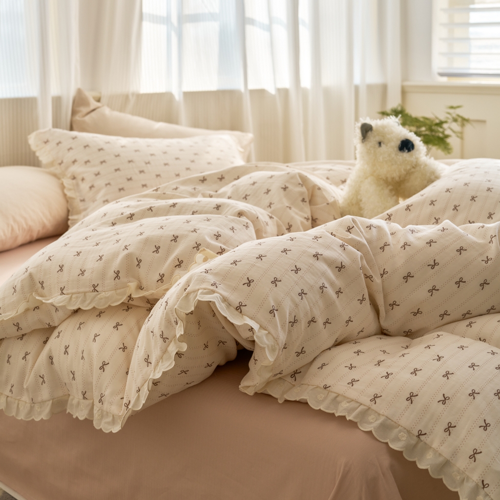 91家纺网 家纺一手货源 找家纺 （总）洋铭区（原狠狠爱） 2025新款花边全棉双层纱四件套