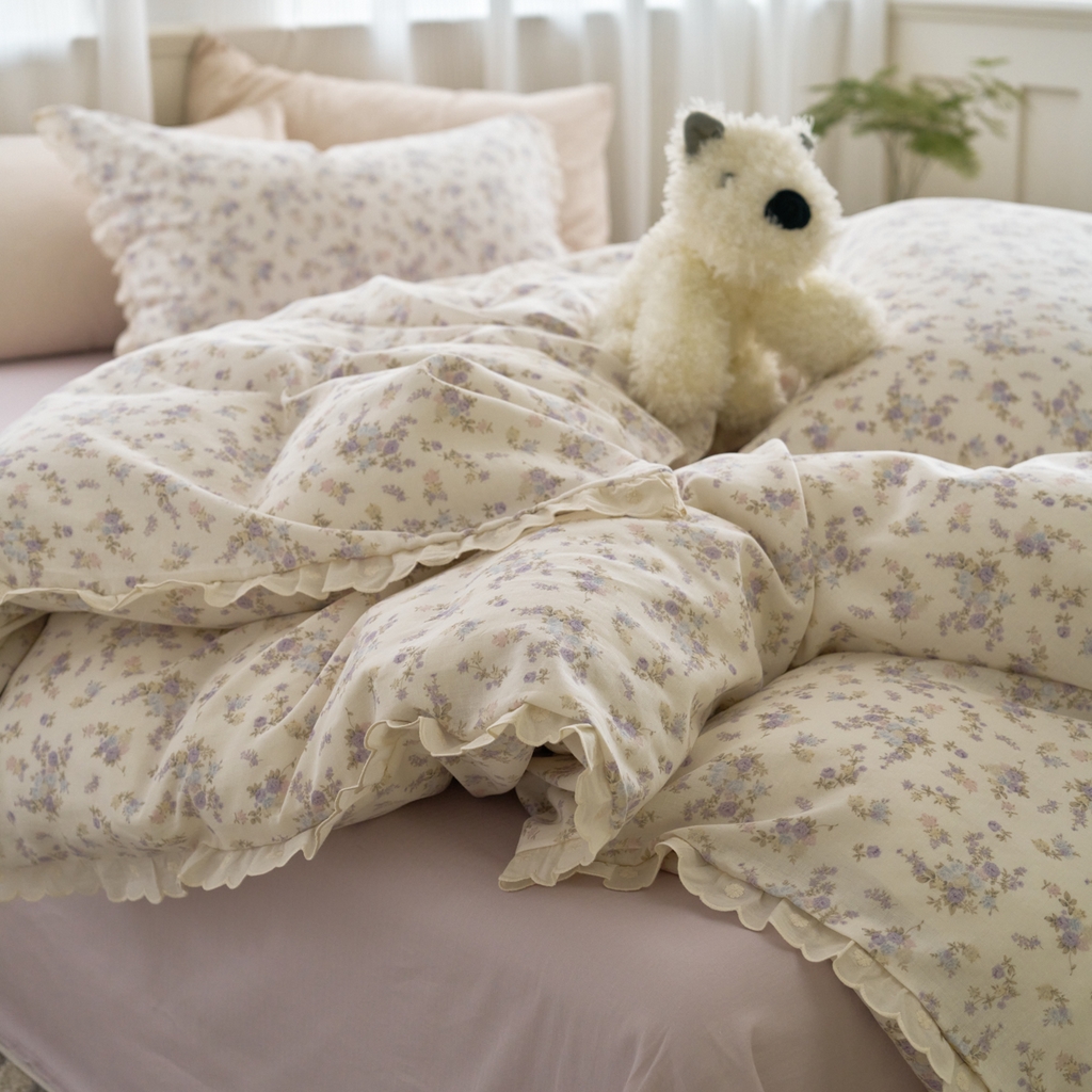 91家纺网 家纺一手货源 找家纺 （总）洋铭区（原狠狠爱） 2025新款花边全棉双层纱四件套